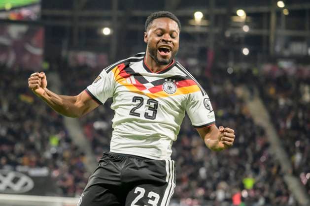 f l t r Ridle Baku GER, 23 , goal, hit, jubilation, goal celebration, joy, enthusiasm, celebrating,celebreting the goal, joy, jubilation, cheering, after 5 0, GER, Saxony, Leipzig, soccer, German national team final group match against Slovakia, DFB Team, Qualification for the 2026 World Cup, RB Arena, 17 11 2025, DFB DFL REGULATIONS PROHIBIT ANY USE OF PHOTOGRAPHS AS IMAGE SEQUENCES AND OR QUASI VIDEO, Copyright: HMBxMedia UwexKoch