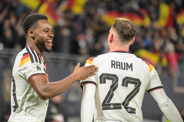 f l t r Ridle Baku GER, 23 , goal, hit, jubilation, goal celebration, joy, enthusiasm, celebrating,celebreting the goal, joy, jubilation, cheering, after 5 0, GER, Saxony, Leipzig, soccer, German national team final group match against Slovakia, DFB Team, Qualification for the 2026 World Cup, RB Arena, 17 11 2025, DFB DFL REGULATIONS PROHIBIT ANY USE OF PHOTOGRAPHS AS IMAGE SEQUENCES AND OR QUASI VIDEO, Copyright: HMBxMedia UwexKoch