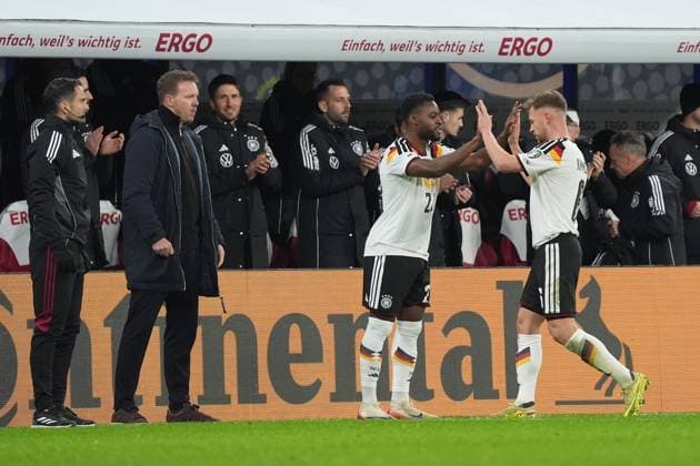 Joshua Kimmich Germany Germany is replaced by Ridle Baku Germany Germany , next to national coach Julian Nagelsmann Germany Germany Germany Leipzig 17 11 2025 Germany vs Slovakia, World Cup Qualification, Matchday 6