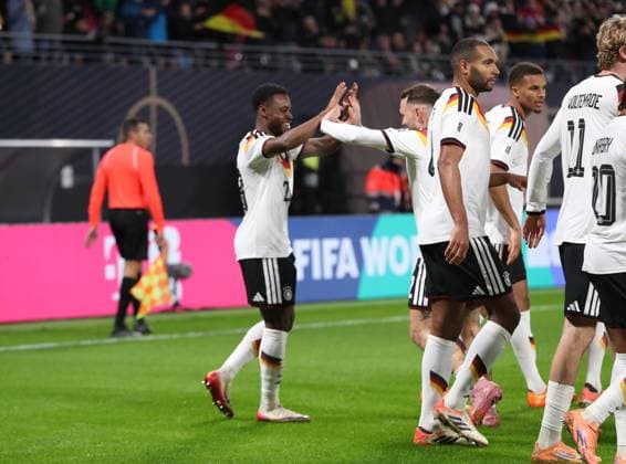 17 11 2025, xtgx, Football World Cup Qualification 2026, Germany Slovakia v l Ridle Baku German National Football Team DFB , David Raum German National Football Team DFB , celebrate the goal, Der Torjubel zum 5 0 DFL DFB REGULATIONS PROHIBIT ANY USE OF PHOTOGRAPHS as IMAGE SEQUENCES and or QUASI VIDEO Leipzig