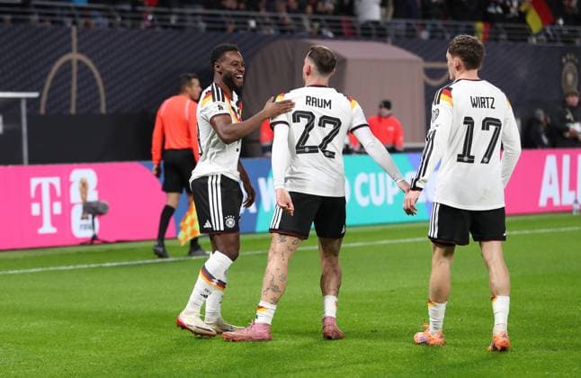 17 11 2025, xtgx, Football World Cup Qualification 2026, Germany Slovakia v l Ridle Baku German National Football Team DFB , David Raum German National Football Team DFB , celebrate the goal, Der Torjubel zum 5 0 DFL DFB REGULATIONS PROHIBIT ANY USE OF PHOTOGRAPHS as IMAGE SEQUENCES and or QUASI VIDEO Leipzig