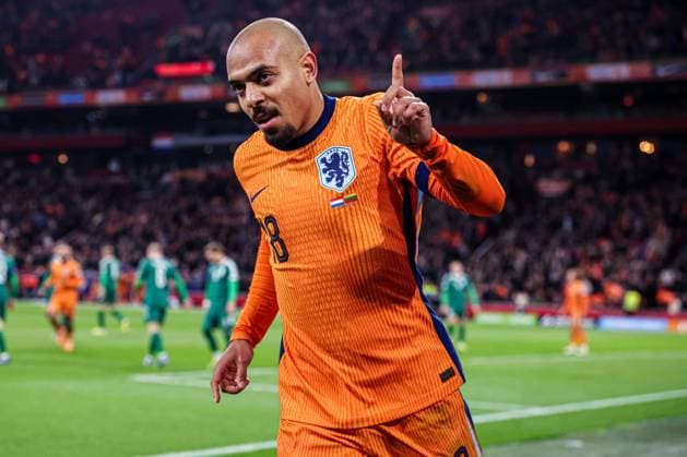 2025-11-17 Netherlands v Lithuania - UEFA World Cup Qualification match AMSTERDAM, NETHERLANDS - NOVEMBER 17: Donyell Malen of Netherlands celebrates the goal during the UEFA World Cup Qualification match match between Netherlands and Lithuania at Johan Cruijff ArenA on November 17, 2025 in Amsterdam, Netherlands. Amsterdam Johan Cruijff ArenA Netherlands Content not available for redistribution in The Netherlands directly or indirectly through any third parties. Copyright: xPieterxvanxderxWoudex
