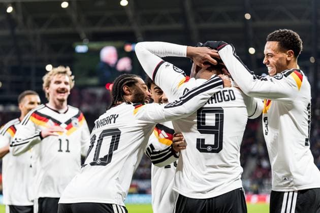 FIFA World Cup UEFA Qualifiers Germany Slovakia 17 11 2025 Celebration to 6 0 by Forzan Assan Ouedraogo Germany, 9 , goal, goal celebration, international debut FIFA World Cup UEFA Qualifiers Germany Slovakia Leipzig, Red Bull Arena, 17 11 2025 Copyright: xBEAUTIFULxSPORTS Wunderlx