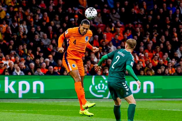 Virgil van Dijk of the Netherlands heads the ball Netherlands v Lithuania, FIFA World Cup, WM, Weltmeisterschaft, Fussball 2026 Qualifier, Netherlands v Lithuania, Johan Cruijff Arena, November 17, 2025, Amsterdam, Netherlands.
