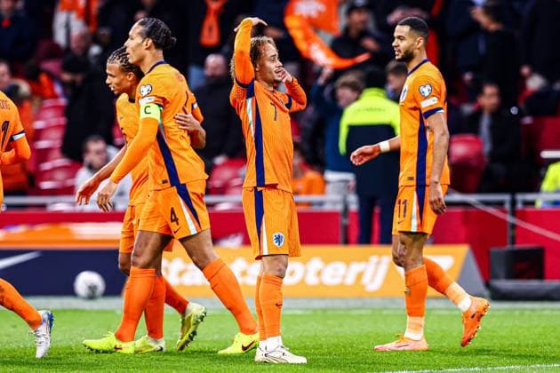 2025-11-17 Netherlands v Lithuania - UEFA World Cup Qualification match AMSTERDAM, NETHERLANDS - NOVEMBER 17: Xavi Simons of Netherlands celebrates the goal during the UEFA World Cup Qualification match match between Netherlands and Lithuania at Johan Cruijff ArenA on November 17, 2025 in Amsterdam, Netherlands. Amsterdam Johan Cruijff ArenA Netherlands Content not available for redistribution in The Netherlands directly or indirectly through any third parties. Copyright: xPieterxvanxderxWoudex