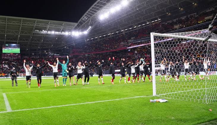 Germany Slovakia World Cup Qualification Leipzig, 17 11 2025, Red Bull Arena, Soccer, World Cup Qualification , BR Germany DEU vs Slovakia SVK 6 0 4 0 , In the picture final cheer Germany , Picture Point