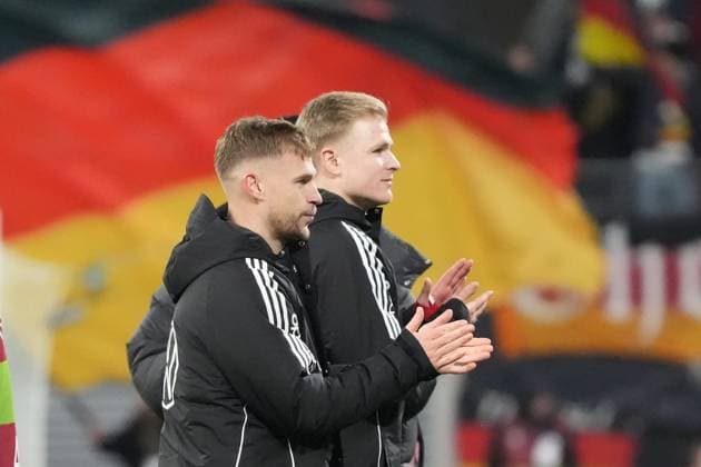 Germany celebrating victory Joshua Kimmich Germany Germany , Jonathan Burkardt Germany, Germany Leipzig 17 11 2025 Germany vs Slovakia, World Cup Qualification, Matchday 6
