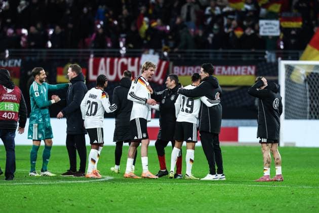 Sport, Football, UEFA European Qualifiers World Cup Qualifiers Europe Group A 10 Matchday Germany Slovakia 17 11 2025, Red Bull Arena The players of Germany are happy about the World Cup Ticket Leipzig Red Bull Arena Saxony Germany