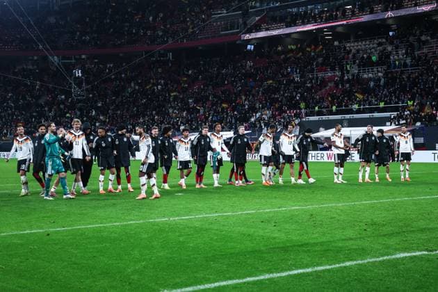 Sport, Football, UEFA European Qualifiers World Cup Qualifiers Europe Group A 10 Matchday Germany Slovakia 17 11 2025, Red Bull Arena Germanys players celebrate their victory after the match and their ticket for the World Cup Leipzig Red Bull Arena Saxony Germany