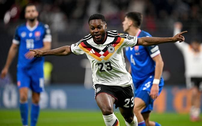 Football International Qualification World Cup 2026 in Leipzig Group A 6 Matchday Germany Slovakia 17 11 2025 CHEERS Germany Ridle Baku Germany after the goal for 5 0