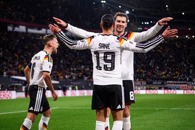 LEIPZIG, GERMANY - 17 NOVEMBER, 2025: Joshua Kimmich, Leroy Sane, Leon Goretzka - The World Cup 2026 qualifying match Germany vs Slovakia at Red Bull Arena.  Copyright: xVitaliixKliuievx