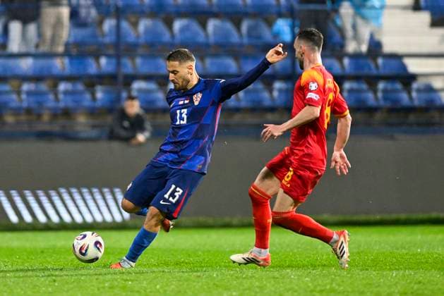 Montenegro v Croatia - FIFA World Cup, WM, Weltmeisterschaft, Fussball 2026 Qualifier PODGORICA, MONTENEGRO - NOVEMBER 17: Nikola Vlasic of Croatia scores for 3-2 during the FIFA World Cup 2026 qualifier match between Montenegro and Croatia at Podgorica City Stadium on November 17, 2025 in Podgorica, Montenegro.  StefanxIvanovic PIXSELL