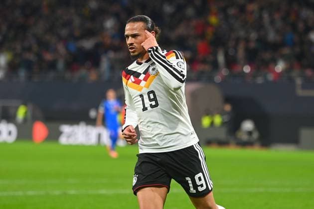 Goal celebration Leroy SANE GER after goal to 3 0, cheering, joy, enthusiasm, action, single picture, cropped single motif, half figure, half figure football international match, World Cup Qualification Group A Matchday 06, Germany GER Slovakia SVK 6 0 on 17 11 2025, RED BULL ARENA