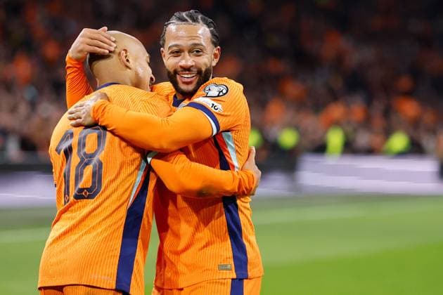 FIFA World Cup, WM, Weltmeisterschaft, Fussball 2026 Qualifier - Netherlands vs Lithuania, Netherlands Donyell Malen of the Netherlands, Memphis Depay of the Netherlands during the FIFA World Cup 2026 Qualifier match between Netherlands and Lithuania at the Johan Cruijff Arena in Amsterdam, Netherlands, November 17, 2025. Amsterdam Netherlands  Copyright: xMatrixxImagesx xHenkxJanxDijksx