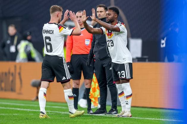17 11 2025, Football, International match, World Cup Qualification Europe, Germany Slovakia, Red Bull Arena Leipzig , Matchday 10, Season 2025 2026 Joshua Kimmich GER 06 is replaced by Ridle Baku GER 23 Regulations prohibit any use of photographs as image sequences and or quasi video Sachsen Deutschland
