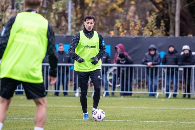 Bundesliga, 3 Liga, public training, First session of coach Pavel Dotchev at SSV Ulm 1846 Football 17 11 2025, Football, Season 2025 2026, 3 Liga, Training ground at the Donaustadion, Public training SSV Ulm 1846 Football, 27 Lukas Mazagg SSV Ulm 1846 Football Photo Lucca Fundel Ulm Training ground at the Donaustadion Baden Württemberg Germany