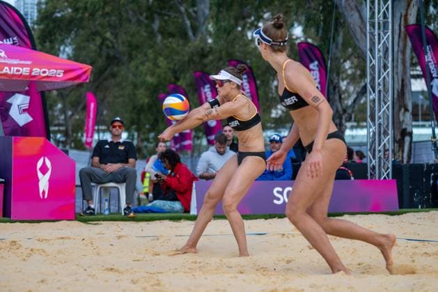 RECORD DATE NOT STATED ADELAIDE, AUSTRALIA - NOVEMBER 18: Cinja Tillmann (Player 2 - GER), Svenja Müller (Player 1 - GER) during the Beach volleyball, Beachvolleyball World Championships at Adelaide on November 18, 2025 in Adelaide, Australia. Australia Copyright: xBEAUTIFULxSPORTS PeterxWeberx