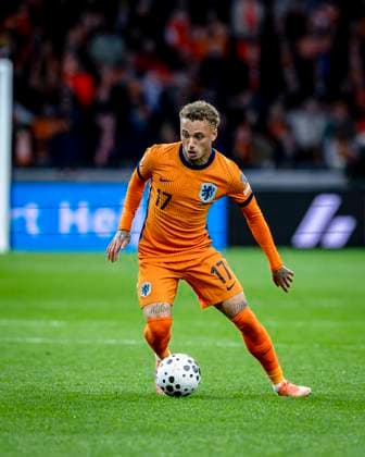 Netherlands forwarder Noa Lang, during the match FOOTBALL EUROPEAN QUALIFIERS NETHERLANDS LITHUANIA at the Johan Cruijff ArenA for the FIFA World Cup 2026 UEFA Qualifiers Group G Matchday 10 season 2025 2026 in AMSTERDAM, Netherlands on 17 november 2025, photo by Stefan Koops EYE4images DeFodi Images