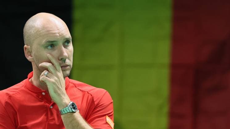 Belgian captain Steve Darcis pictured during a tennis match between Belgian Collignon and French Moutet, the first of the Davis Cup quarter-finals between Belgium and France, in Bologna, Italy, on Tuesday 18 November 2025. Davis Cup top eight Finals takes place in Bologna from November 18 to 23. BENOITxDOPPAGNE  x142481084x