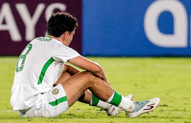 2025 FIFA Under 17 World Cup Round of 16, Aspire Zone Pitch 1, Doha, Qatar 18 11 2025 Switzerland vs Ireland Ireland™s Kian McMahon-Brown dejected after the match Michael Noonan dejected after the match 18 11 2025  Copyright: x INPHOx IMG_0581