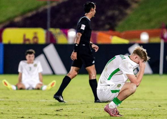 2025 FIFA Under 17 World Cup Round of 16, Aspire Zone Pitch 1, Doha, Qatar 18 11 2025 Switzerland vs Ireland Ireland™s Michael Noonan dejected after the match Michael Noonan dejected after the match 18 11 2025  Copyright: x INPHOx IMG_0582