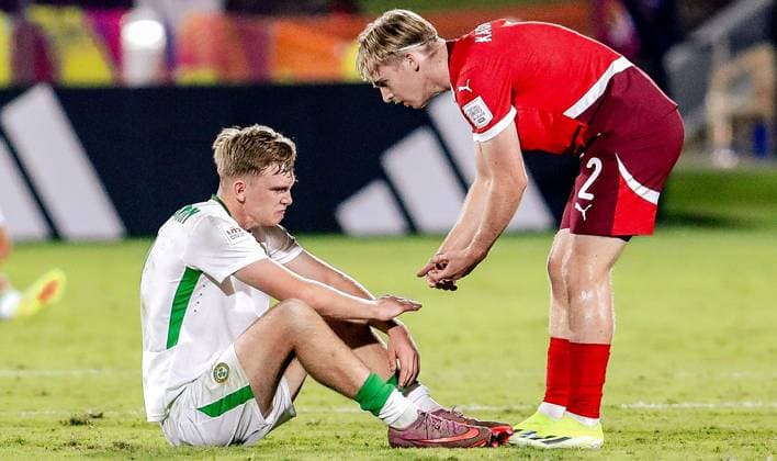 2025 FIFA Under 17 World Cup Round of 16, Aspire Zone Pitch 1, Doha, Qatar 18 11 2025 Switzerland vs Ireland Ireland™s Michael Noonan dejected after the match Michael Noonan dejected after the match 18 11 2025  Copyright: x INPHOx IMG_0596