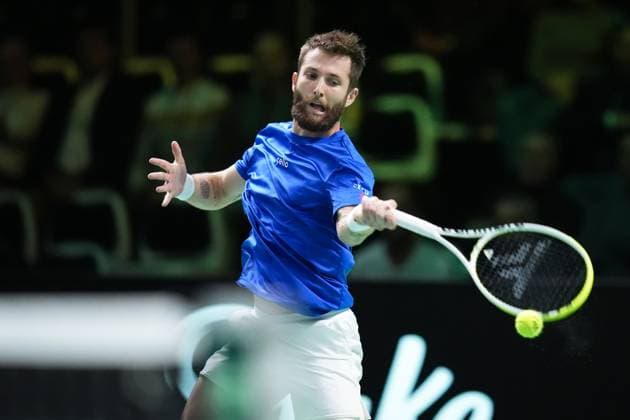 Corentin Moutet in action during 20245 Davis Cup Finals 2025 Quarterfinals match between Corentin Moutet (France) and Raphael Collignon (Belgium) at Bologna Fiere, Bologna, Italy - November 18, 2025. - Tennis.  Copyright: xMassimoxPaolone LaPressex
