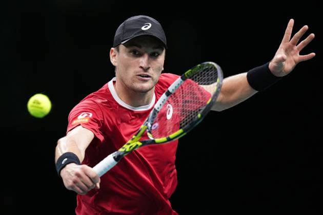 Raphael Collignon in action during 20245 Davis Cup Finals 2025 Quarterfinals match between Corentin Moutet (France) and Raphael Collignon (Belgium) at Bologna Fiere, Bologna, Italy - November 18, 2025. - Tennis.  Copyright: xMassimoxPaolone LaPressex