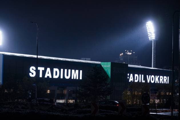 Soccer World Cup Qualification 2025 26, 10 Matchday Kosovo vs Switzerland Fadil Vokrri Stadium Pristina Stadium, Lettering, Floodlight Pristina Kosovo Copyright: xJOERANxSTEINSIEKx