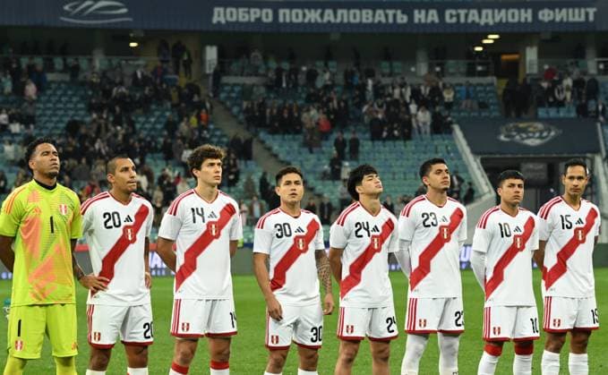 Russia Soccer Friendly Chile - Peru 9049817 18.11.2025 Peru s players line up before the friendly soccer match between Chile and Peru at the Fisht Olympic Stadium, in the Sirius Federal Territory, Krasnodar Region, Russia. Ekaterina Lyzlova Sputnik Sochi Russia  Copyright: xEkaterinaxLyzlovax
