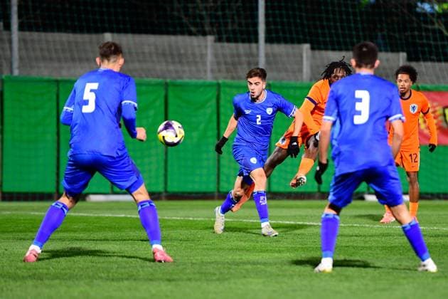 BUDAORS , 18-11-2025 , BSC Stadium , season 2025 2026 , UEFA European U21, U 21 Football 2025 , Qualifying round , match day 7 , match between Israel U21 and Netherlands U21 , picture shows Netherlands U21 player Jayden Addai scoring the 0-1 Israel vs Netherlands (U21)  x32084420x Copyright: