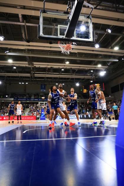 Basketball situation with players from MLP Academics Heidelberg and Promitheas Patras Vikos Cola in the hall Basketball Champions League MLP Academics Heidelberg vs Promitheas Patras Vikos Cola Copyright: xspeedshotx