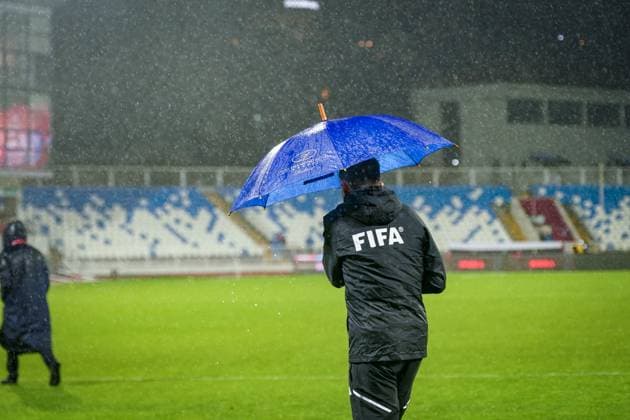 Soccer World Cup Qualification 2025 26, 10 Matchday Kosovo vs Switzerland Fadil Vokrri Stadium Pristina Fifa Officials, Referees inspect the pitch Pristina Kosovo Copyright: xJOERANxSTEINSIEKx