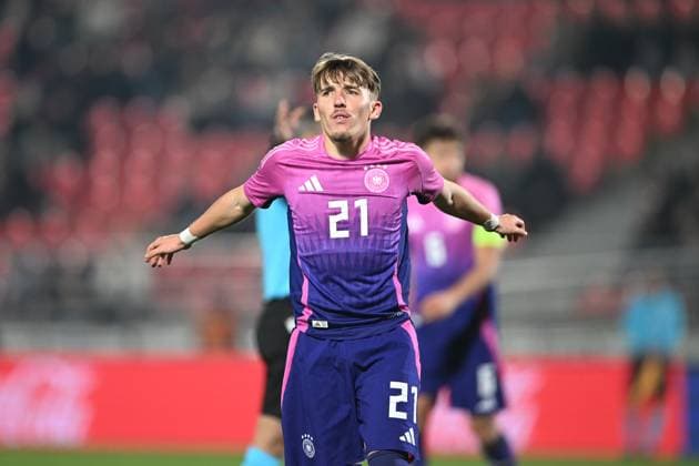 European Under-21 Championship 2027 qualifying round, Georgia 0-2 Germany, Lennart Karl ( 21 of Germany Under-21) , November 18, 2025, Mikheil Meskhi stadium, Tbilisi, Georgia Copyright: xx European Under-21 Championship 2027 qualifying round, Georgia 0-2 Germany-18