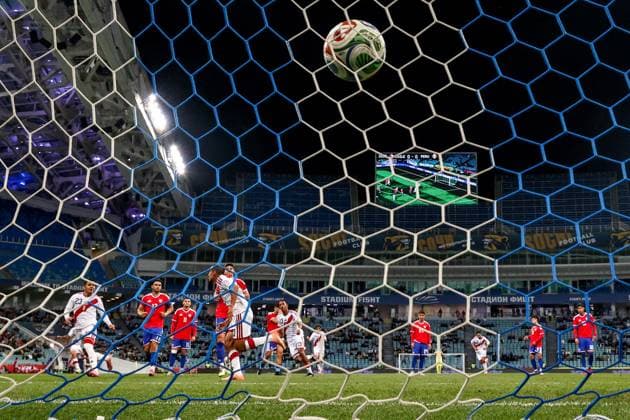 RUSSIA, SOCHI - NOVEMBER 18, 2025: Chile concedes a goal in a friendly football match between the Chilean and the Peruvian men s national football teams at Fisht Stadium. Dmitry Feoktistov TASS  85774052