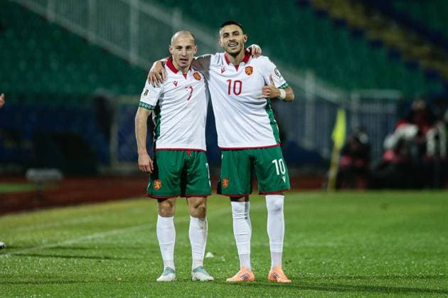 Bulgaria s Georgi Rusev and Zdravko Dimitrov in celebration during the FIFA World Cup, WM, Weltmeisterschaft, Fussball qualifiers game between Bulgaria and Georgia - Vasil Levski stadium in Sofia, Bulgaria on November 18, 2025  Copyright: xIvanxSxIvanov IPAxSportx xipa-agency.netx xx IPA_68098856 IPA_Agency_IPA68098856