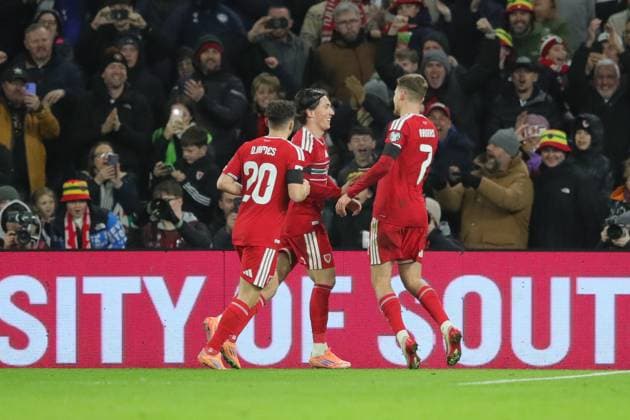 Wales v North Macedonia 2026 FIFA World Cup, WM, Weltmeisterschaft, Fussball Qualifier 18 11 2025. Group J Harry Wilson of Wales celebrates scoring their first goal during the 2026 FIFA World Cup Qualifier match between Wales and North Macedonia at Principality Stadium, Cardiff, Wales on 18 November 2025. Cardiff Principality Stadium Glamorgan Wales Editorial use only , Copyright: xAlunxRobertsx PSI-23226-0045