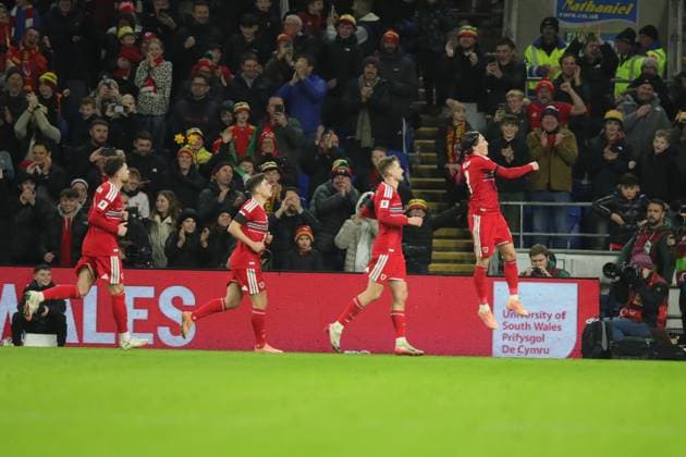 Wales v North Macedonia 2026 FIFA World Cup, WM, Weltmeisterschaft, Fussball Qualifier 18 11 2025. Group J Harry Wilson of Wales celebrates scoring their first goal during the 2026 FIFA World Cup Qualifier match between Wales and North Macedonia at Principality Stadium, Cardiff, Wales on 18 November 2025. Cardiff Principality Stadium Glamorgan Wales Editorial use only , Copyright: xAlunxRobertsx PSI-23226-0046