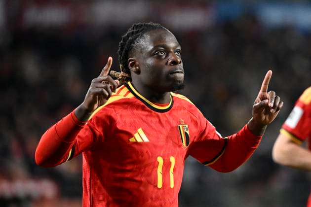 Belgium v Liechtenstein - FIFA World Cup, WM, Weltmeisterschaft, Fussball 2026 UEFA Qualifiers LIEGE, BELGIUM - NOVEMBER 18 : Doku Jeremy forward of Belgium celebrates scoring a goal during the FIFA World Cup 2026 UEFA European Qualifiers group J qualifying round matchday 10 between Belgium and Liechtenstein on November 18, 2025 in Liege, Belgium, 18 11 2025 Liege Belgium  Copyright: xPeterxDexVoechtx