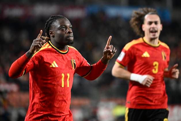 Belgium v Liechtenstein - FIFA World Cup, WM, Weltmeisterschaft, Fussball 2026 UEFA Qualifiers LIEGE, BELGIUM - NOVEMBER 18 : Doku Jeremy forward of Belgium celebrates scoring a goal during the FIFA World Cup 2026 UEFA European Qualifiers group J qualifying round matchday 10 between Belgium and Liechtenstein on November 18, 2025 in Liege, Belgium, 18 11 2025 Liege Belgium  Copyright: xPeterxDexVoechtx