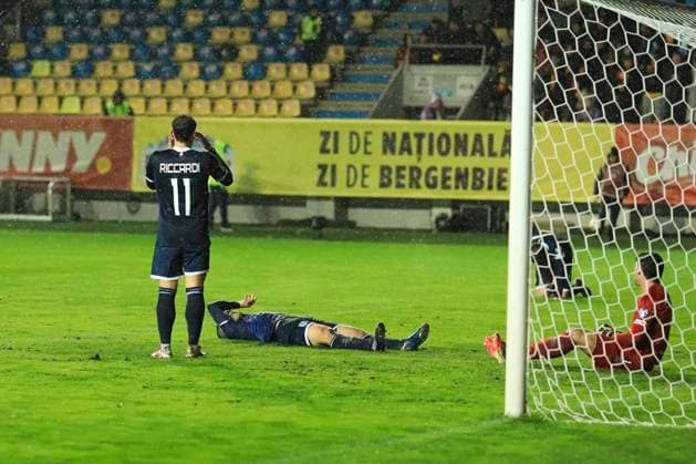 November 18, 2025, FIFA World Cup, WM, Weltmeisterschaft, Fussball Qualifier, Qualifying round, Matchday 10, Group H, Romania vs San Marino,Stadionul Ilie Oana, Ploiesti, Romania Sam Marino player scores own goal the equiliser