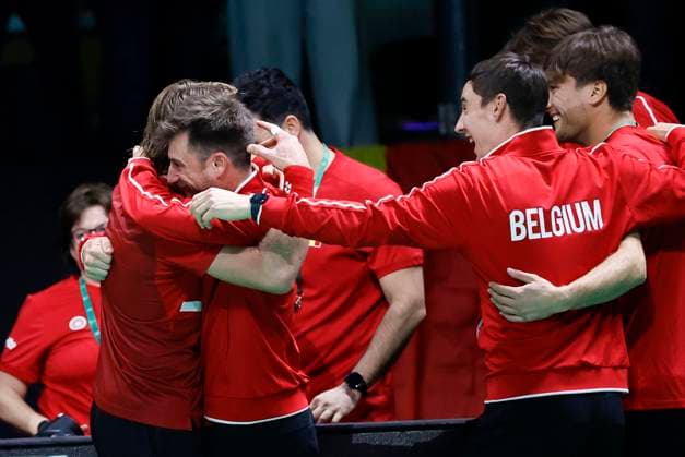November 18, 2025, Bologna, BOLOGNA: Belgian tennis player Zizou Bergs celebrates the victory in single tennis match against French player Arthur Rinderknech during Davis Cup 2025 Final 8 at Fiere Exhibition Centre in Bologna Italy, 18 November 2025. ANSA SERENA CAMPANINI. 2025 Davis Cup Final 8  - ZUMAa110 20251118_zaf_a110_020 Copyright: xSerenaxCampaninix