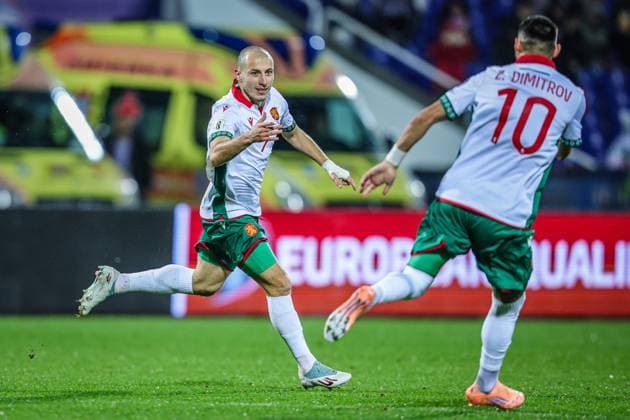 Football - World Cup Qualifiers - Group Stage - Group E - Bulgaria - Georgia - 18.11.2025 Georgi Rusev of Bulgaria celebrates scoring his team s first goal to make the score 1:0 during World Cup Qualifiers, Group Stage, Group E between Bulgaria and Georgia Bulgaria Copyright: xYulianxTodorovx