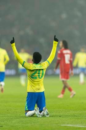 FOOTBALL: International Friendly, Länderspiel, Nationalmannschaft match between Brazil and Tunez at Stade Pierre-Mauroy on November 18, 2025 in Lille, France. Joie des joueurs de l equipe de Brazil apres le but de Estevao 20 (BRA)  Copyright: xelyxandroxcegarrax