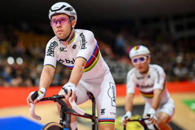Belgian Fabio Van Den Bossche of Alpecin-Deceuninck pictured in action during the first day of the Zesdaagse Vlaanderen-Gent six-day indoor Track cycling, Rad, Radsport, Bahnrad, Bahn event at the indoor cycling arena t Kuipke, Tuesday 18 November 2025, in Gent. DAVIDxPINTENS  x142529249x