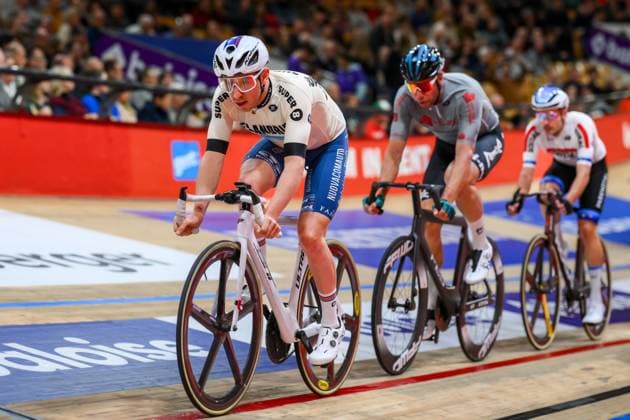 Belgian Tom Crabbe pictured in action during the first day of the Zesdaagse Vlaanderen-Gent six-day indoor Track cycling, Rad, Radsport, Bahnrad, Bahn event at the indoor cycling arena t Kuipke, Tuesday 18 November 2025, in Gent. DAVIDxPINTENS  x142529747x