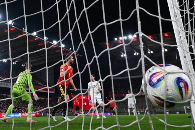 Belgium v Liechtenstein - FIFA World Cup, WM, Weltmeisterschaft, Fussball 2026 UEFA Qualifiers LIEGE, BELGIUM - NOVEMBER 18 : Mechele Brandon defender of Belgium scores a goal during the FIFA World Cup 2026 UEFA European Qualifiers group J qualifying round matchday 10 between Belgium and Liechtenstein on November 18, 2025 in Liege, Belgium, 18 11 2025 Liege Belgium  Copyright: xVincentxKalutx