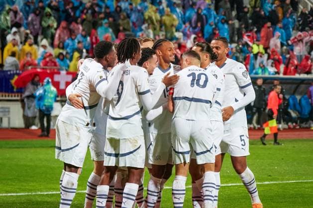 Soccer World Cup Qualification 2025 26, 10 Matchday Kosovo vs Switzerland Fadil Vokrri Stadium Pristina Goal and goal celebration to 0 1 by Ruben Vargas Switzerland, 17 Joy, emotions, jubilation Pristina Kosovo Copyright: xJOERANxSTEINSIEKx