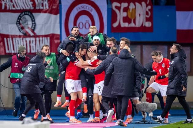 AUSTRIA - BOSNIA AND HERZEGOVINA Michael Gregoritsch of Austria celebrates a goal with his teammates during European qualifier of FIFA World Cup, WM, Weltmeisterschaft, Fussball WM, Weltmeisterschaft, Fussball 2026 football match between Austria and Bosnia and Herzegovina. Ernst Happel Stadion, Vienna, Austria, November 18, 2025. Photo by Branislav Racko Copyright: xx 080A1802