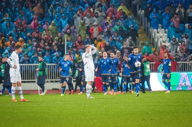 Soccer World Cup Qualification 2025 26, 10 Matchday Kosovo vs Switzerland Fadil Vokrri Stadium Pristina Goal and goal celebration to 1 1 by Florent Muslija Kosovo, 8 Joy, emotions, jubilation Pristina Kosovo Copyright: xJOERANxSTEINSIEKx